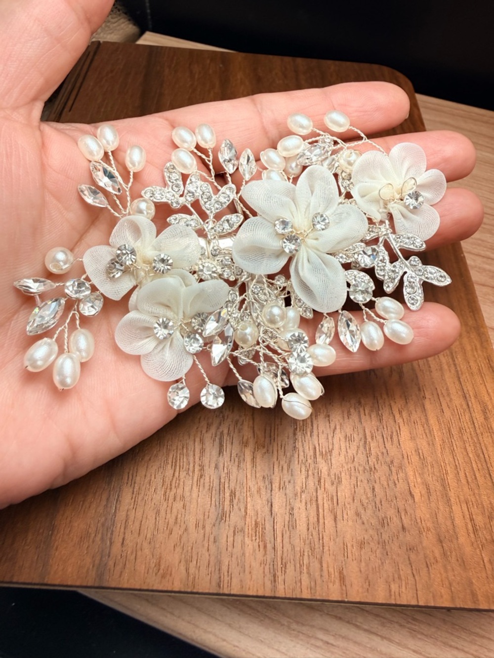 Bridal Pearl & Crystal Floral Hairpiece - Ivory